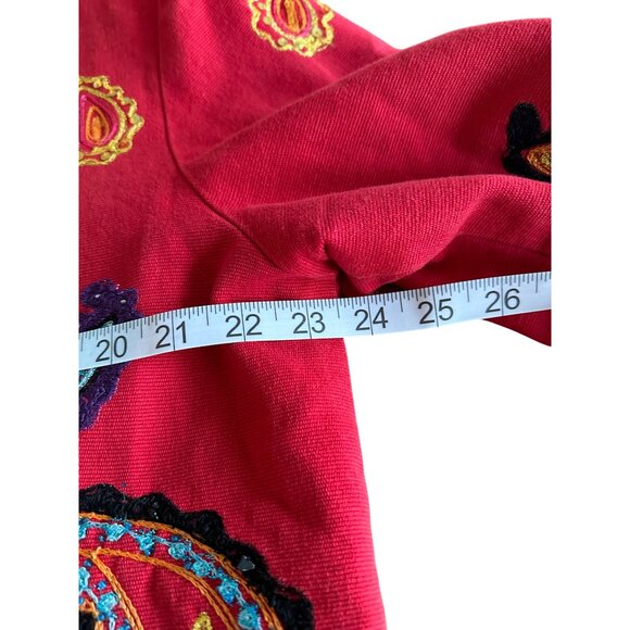 Vintage Allure Red Paisley Embroidered Button Up Jacket XL Wearable Art Shacket - Picture 7 of 11
